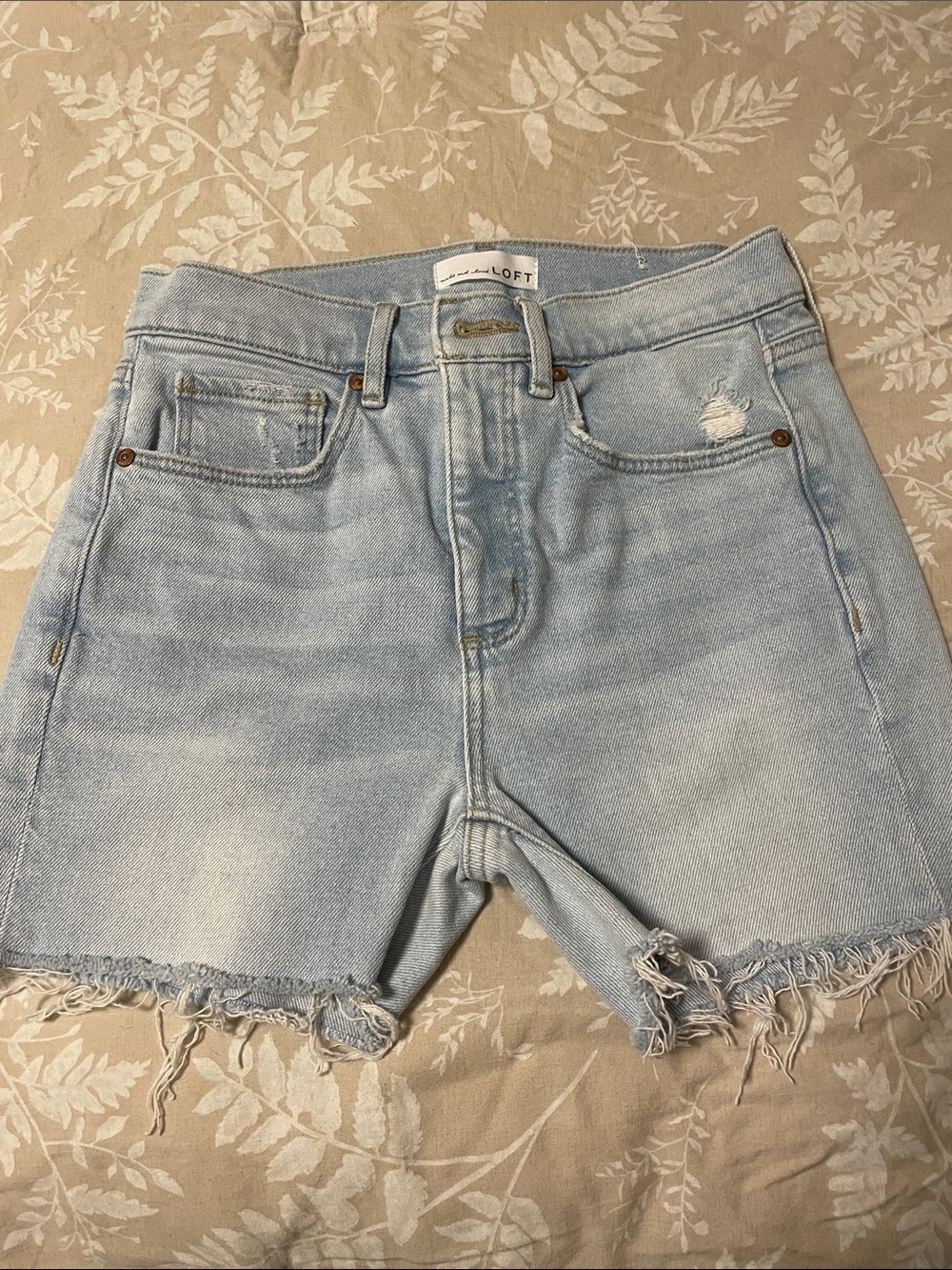 LOFT Light Blue Cutoff Denim Shorts with Frayed Hem